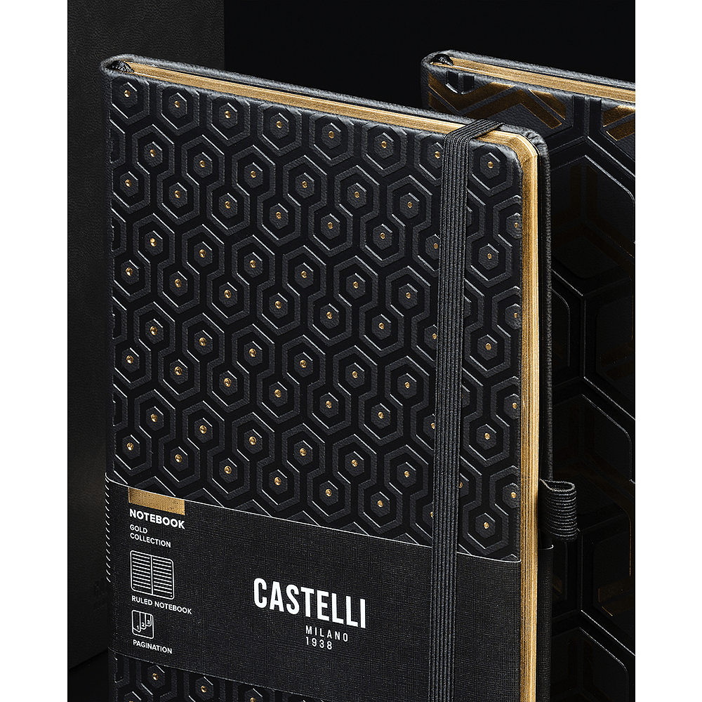 Блокнот Castelli Milano "Honeycomb Gold", А5, 96 листов, линейка, черный, золотой - 6