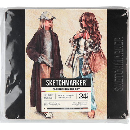 Набор карандашей цветных "Sketchmarker Мода", 24 цвета, в металлической коробке - 3