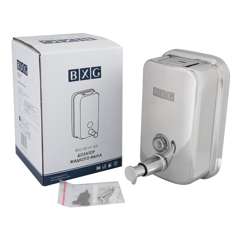 Диспенсер для жидкого мыла BXG "SD Н1-500", 0.5 л, ручной, металл, серебристый, глянцевый - 5