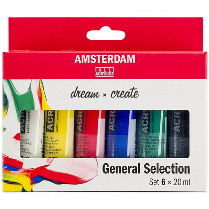 Набор красок акриловых "Amsterdam", 6 цветов, ассорти