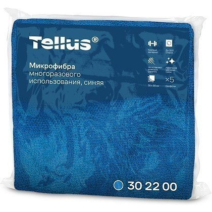 Салфетка из микроволокна Tellus, 220 гр/м2, 35х35см, 5шт/упак, синий - 2
