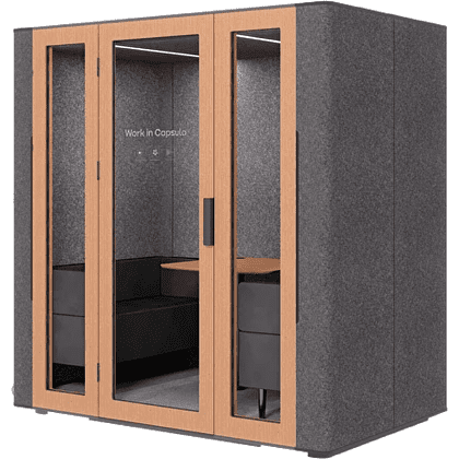 Акустическая кабина четырехместная Capsula QUADRO, глухая стенка, тёмный войлок