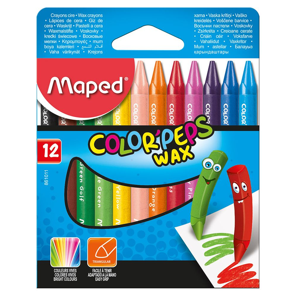 Мелки восковые Maped "Wax Crayons", 12 цветов, ассорти