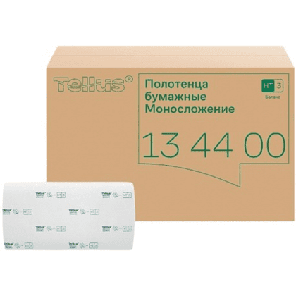 Полотенца бумажные Tellus Моносложение Баланс HT3, листовые, 1 слой, 250 листов