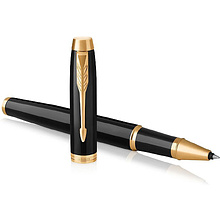 Ручка-роллер Parker "IM Black Lacquer GT", 0.5 мм, черный, золотистый, стерж. черный