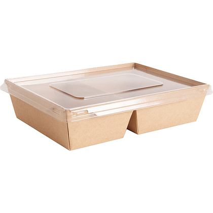 Контейнер бумажный для салата с крышкой, 1000 мл, 200/220x140/160x55 мм, 50 шт/упак, крафт