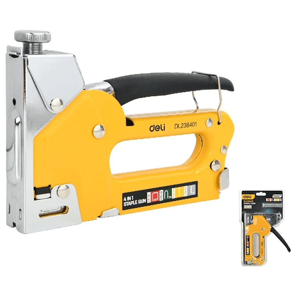 Степлер скобозабивной Deli EDL238401, 4-в-1 + скоба, желтый