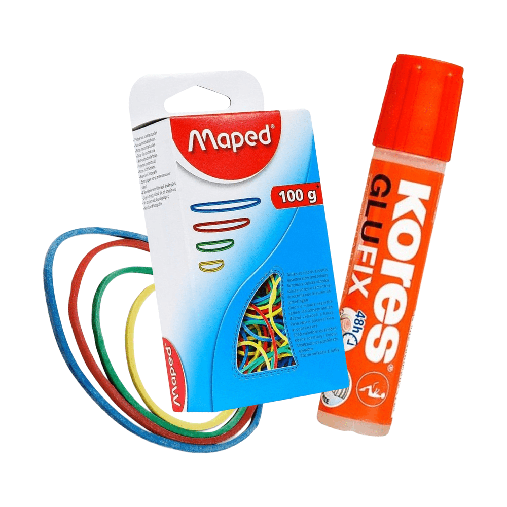 Набор клей бумажный Kores "Glu Fix" + резинки канцелярские Maped "BANDS"