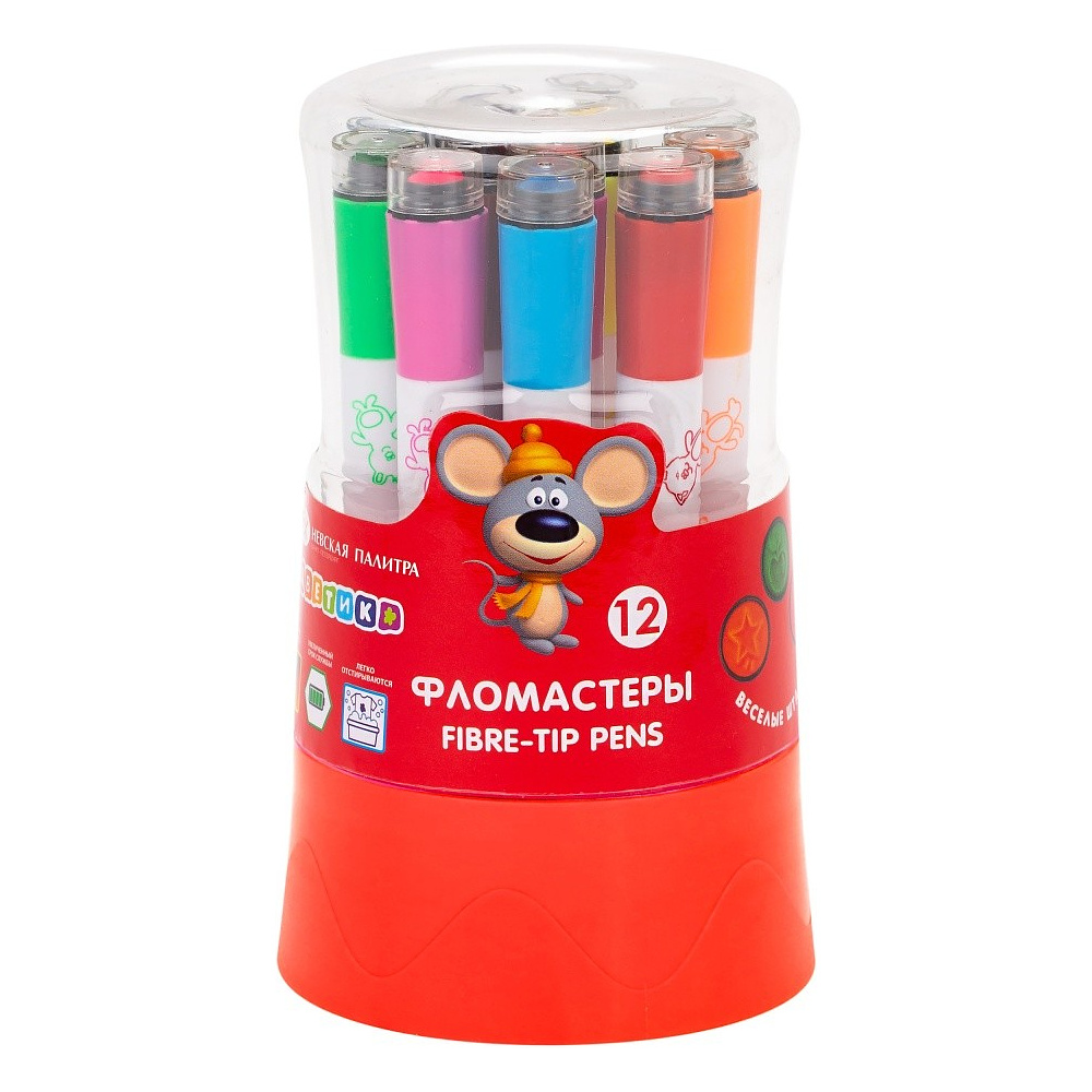 Фломастеры "Цветик", 12 шт., со штампами - 2