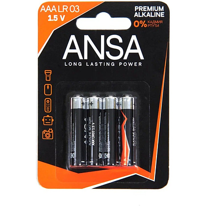 Батарейки алкалиновые ANSA "V LR03/BL-4 (AAA)",4 шт,  щелочные