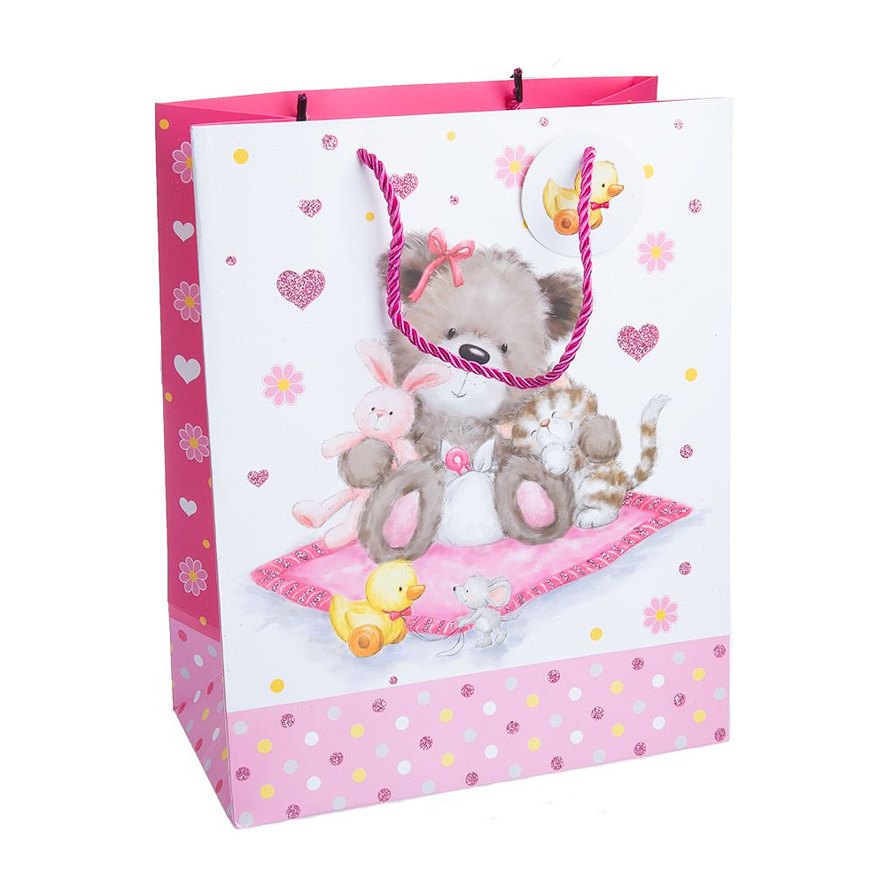  Пакет бумажный подарочный "Зверята", 32.4x13.7x26.4 см, ассорти