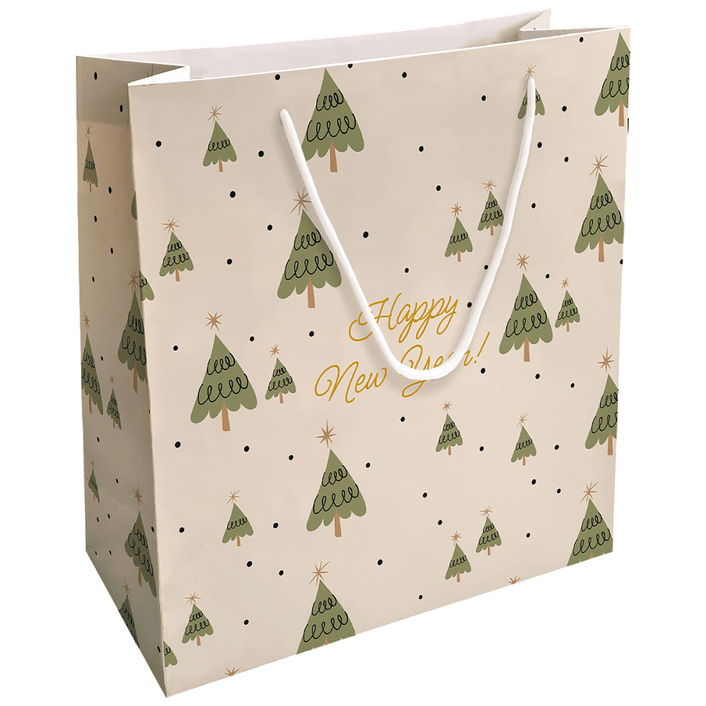 Пакет бумажный подарочный "Елки", 32х32х12 см, молочный
