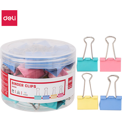 Зажим для бумаг "Deli", 32 мм, 24 штук, ассорти