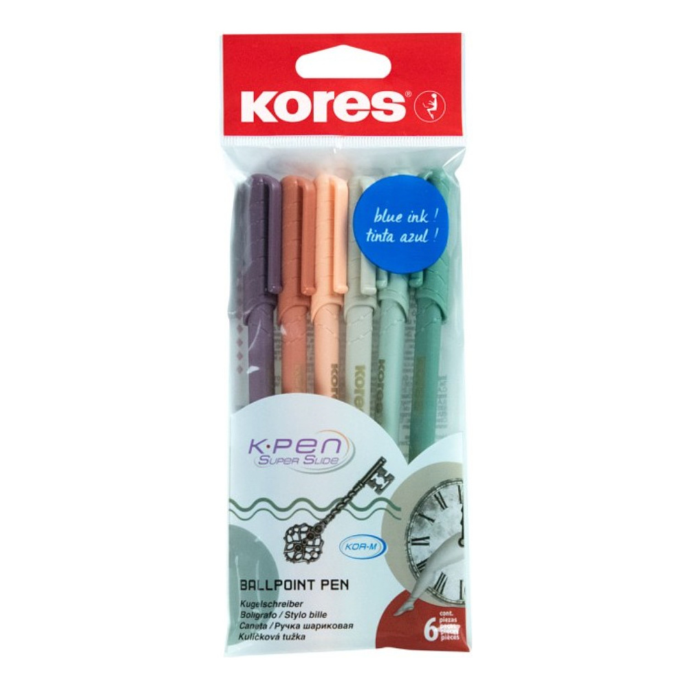 Ручка шариковая Kores "К0", 0,7 мм, ассорти винтаж, стерж. синий - 6