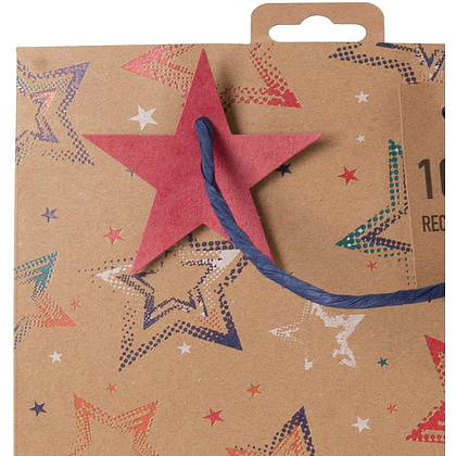 Пакет бумажный подарочный "Stars kraft", 21.5x10.2x25.3 см, разноцветный - 4