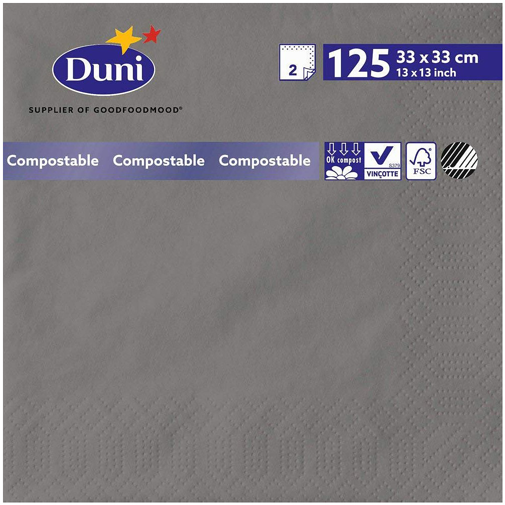 Салфетки бумажные "Duni", 125 шт, 33x33 см, серый
