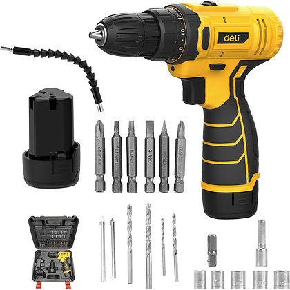 Аккумуляторная дрель-шуруповерт Deli YS EDL-DZ12-6A2 12 В, 30 Нм, 1 АКБ, 2 Ач, набор оснастки, кейс