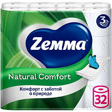 Бумага туалетная Zemma Natural Comfort, 32 рулона, 3 слоя, белый