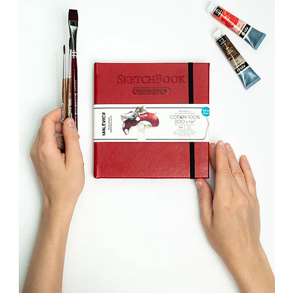 Скетчбук для акварели "Малевичъ", 14.5x14.5 см, 200 г/м2, 30 листов, красный - 11