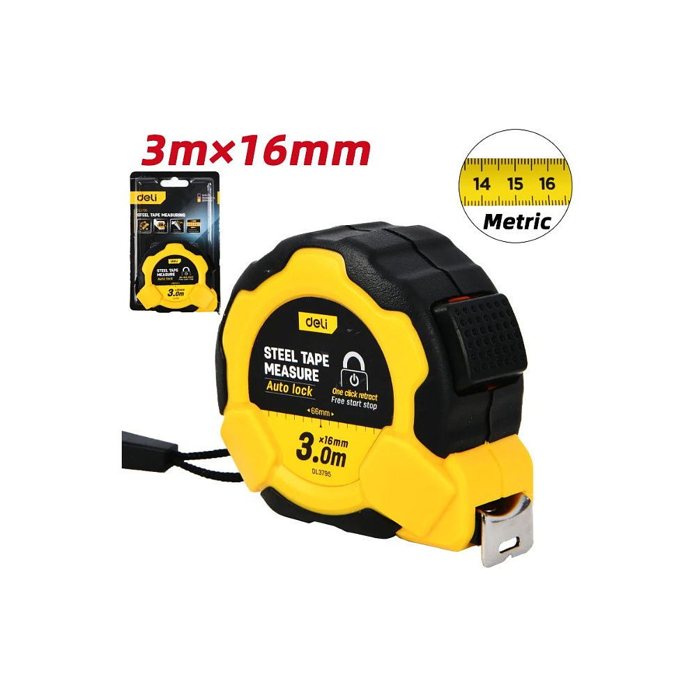 Рулетка Deli YS EDL3795, 3 м х 16 мм, желтый, черный - 2