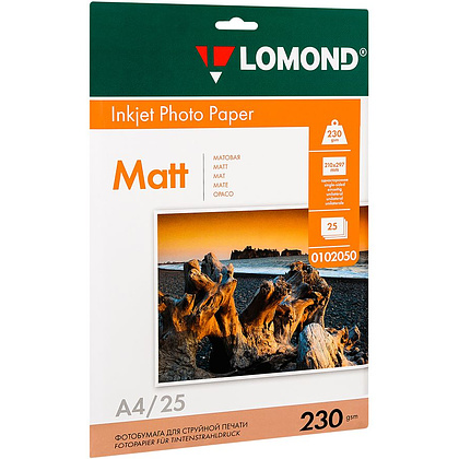 Фотобумага матовая для струйной фотопечати "Lomond", А4, 25 листов, 230 г/м2