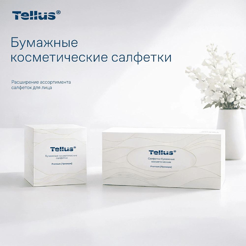 Салфетки косметические Tellus Премиум, 90шт/уп, в кубе - 10