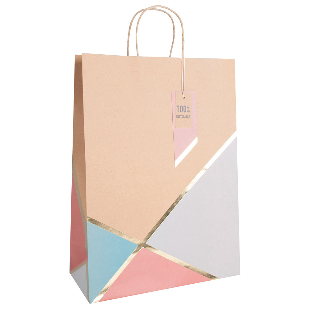 Пакет бумажный подарочный "Geo pastel kraft", 33x15x45.5 см, крафт