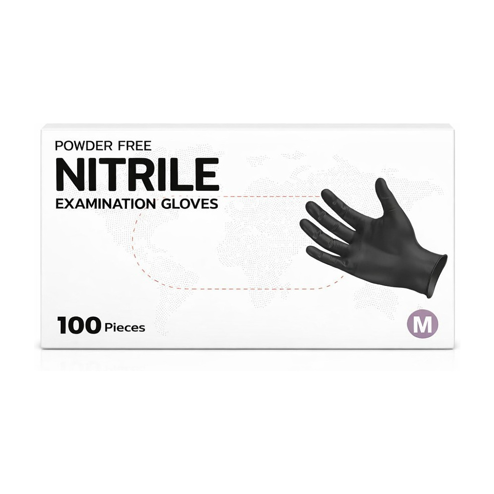 Перчатки нитриловые неопудренные одноразовые, р-р M, 100 шт/упак, черный