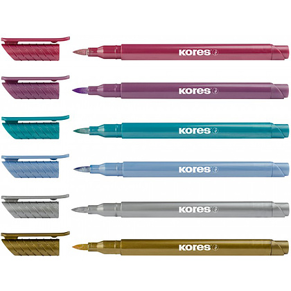Маркер-кисть "Kores Metallic Style", 6 шт., металлик, ассорти - 2