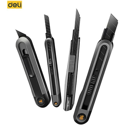 Нож строительный Deli HS EHT4009, 9 мм, Soft Touch, черный - 3