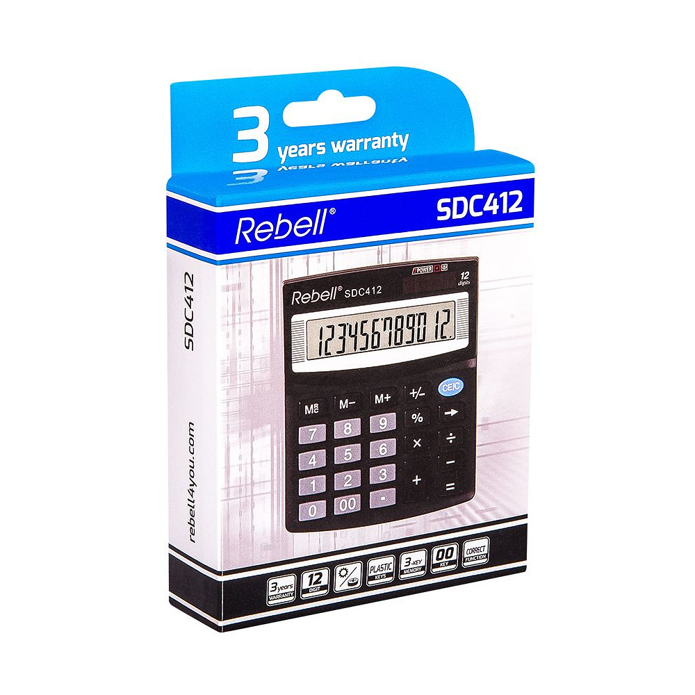 Калькулятор настольный Rebell "SDC-412 BX", 12-разрядный, черный - 2