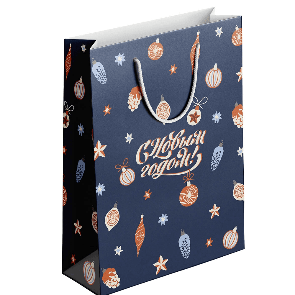 Пакет бумажный подарочный "Nostalgia. Игрушки", 32х49х12 см, синий