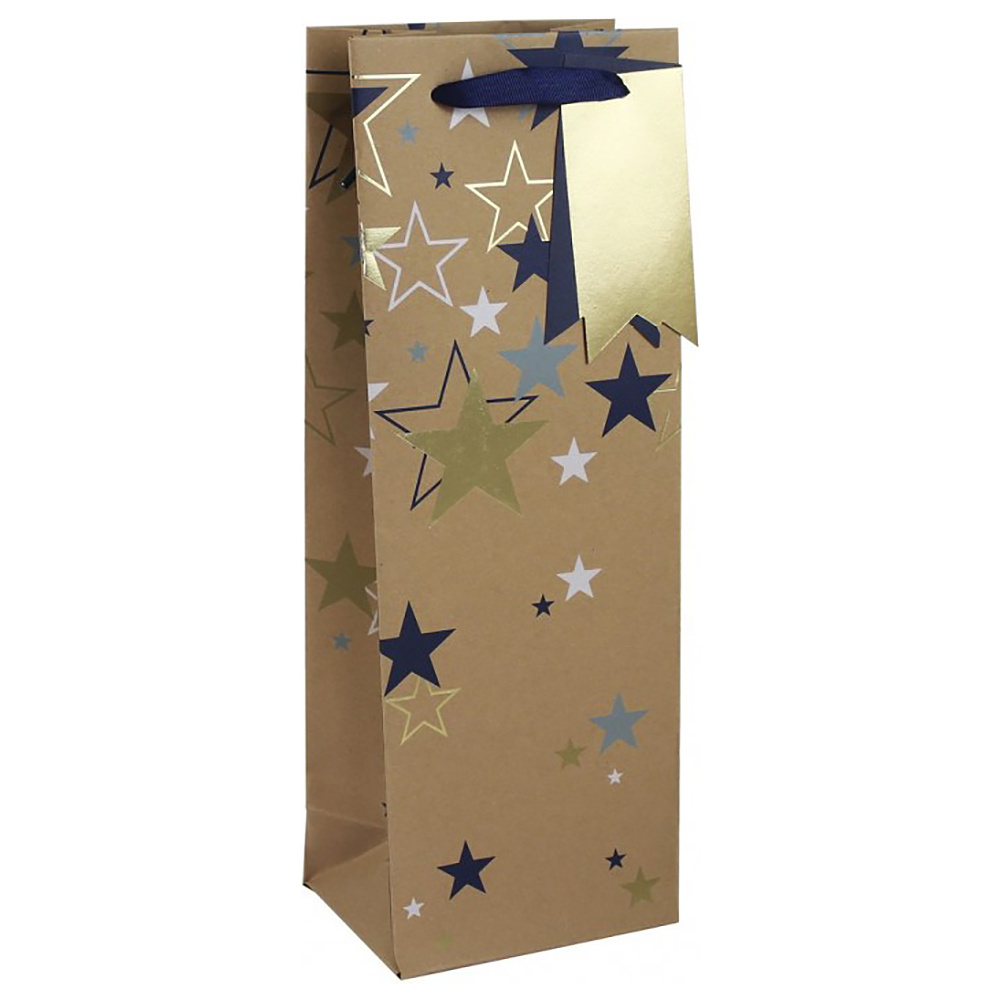 Пакет бумажный подарочный "Multiple stars", 12.7x9x35.5 см, крафт