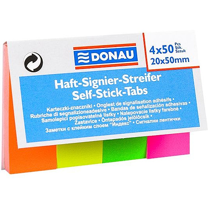 Закладки бумажные клейкие "Donau", 20x50 мм, 200 шт, ассорти