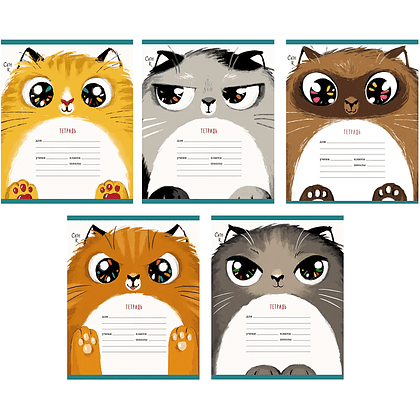 Тетрадь "Пушистые котики (эксклюзив)", А5, 12 листов, клетка, скоба сбоку, ассорти