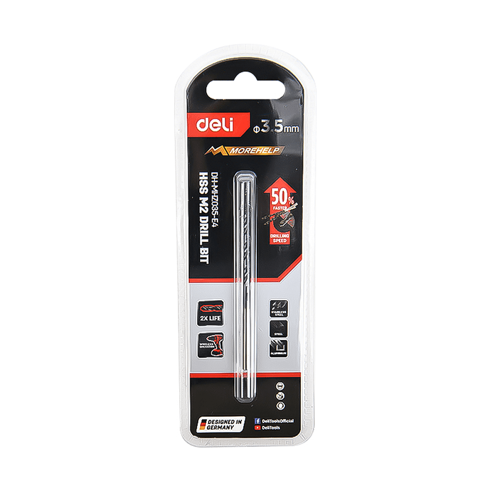 Сверло по металлу Deli RS EDH-MHZ035-E4, 3.5 мм, DIN 338, HSS-TiN - 3