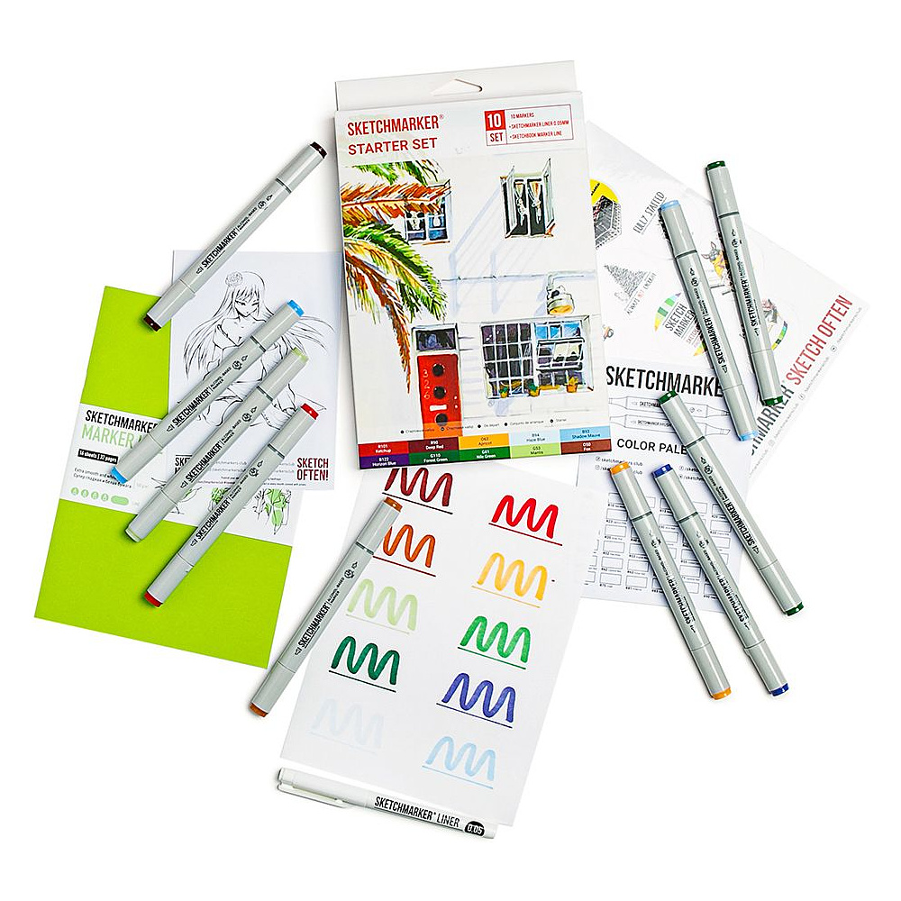 Набор маркеров перманентных двусторонних "Sketchmarker Starter", 10 шт. - 2