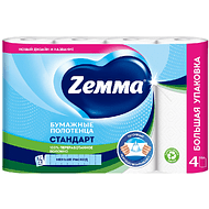 Полотенца бумажные  Zemma 4 рул, 2 слоя, цв. белый
