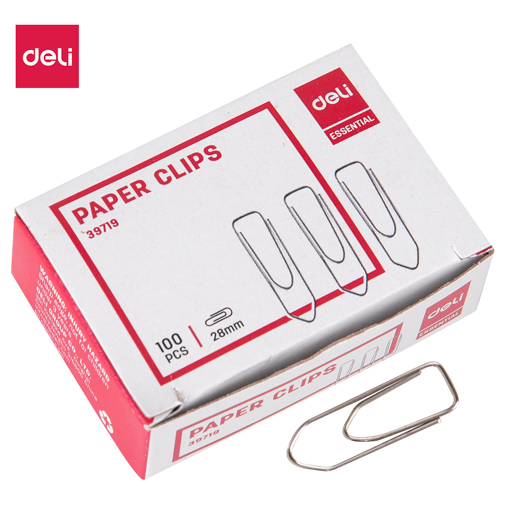 Скрепки "Deli", 28 мм, 100 шт, серебристый