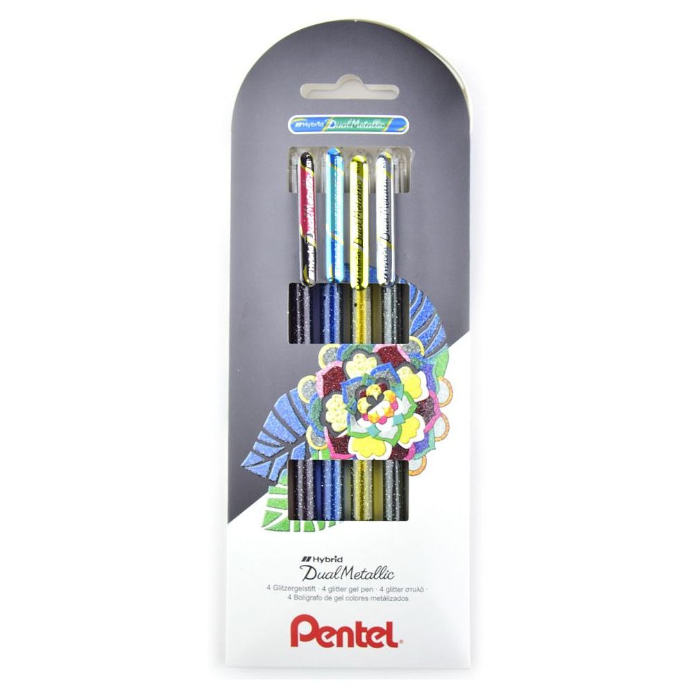 Набор ручек гелевых "Pentel Dual Metallic", 4 шт, ассорти