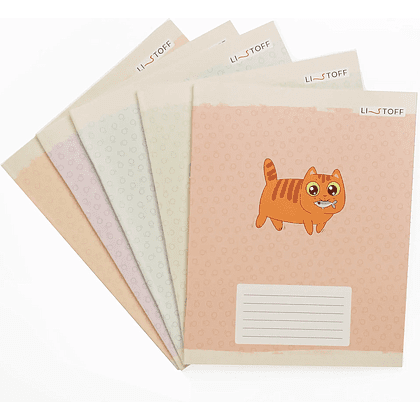 Тетрадь "Котики (Универсальная плашка)", А5, 12 листов, линейка, скоба сбоку, ассорти - 6