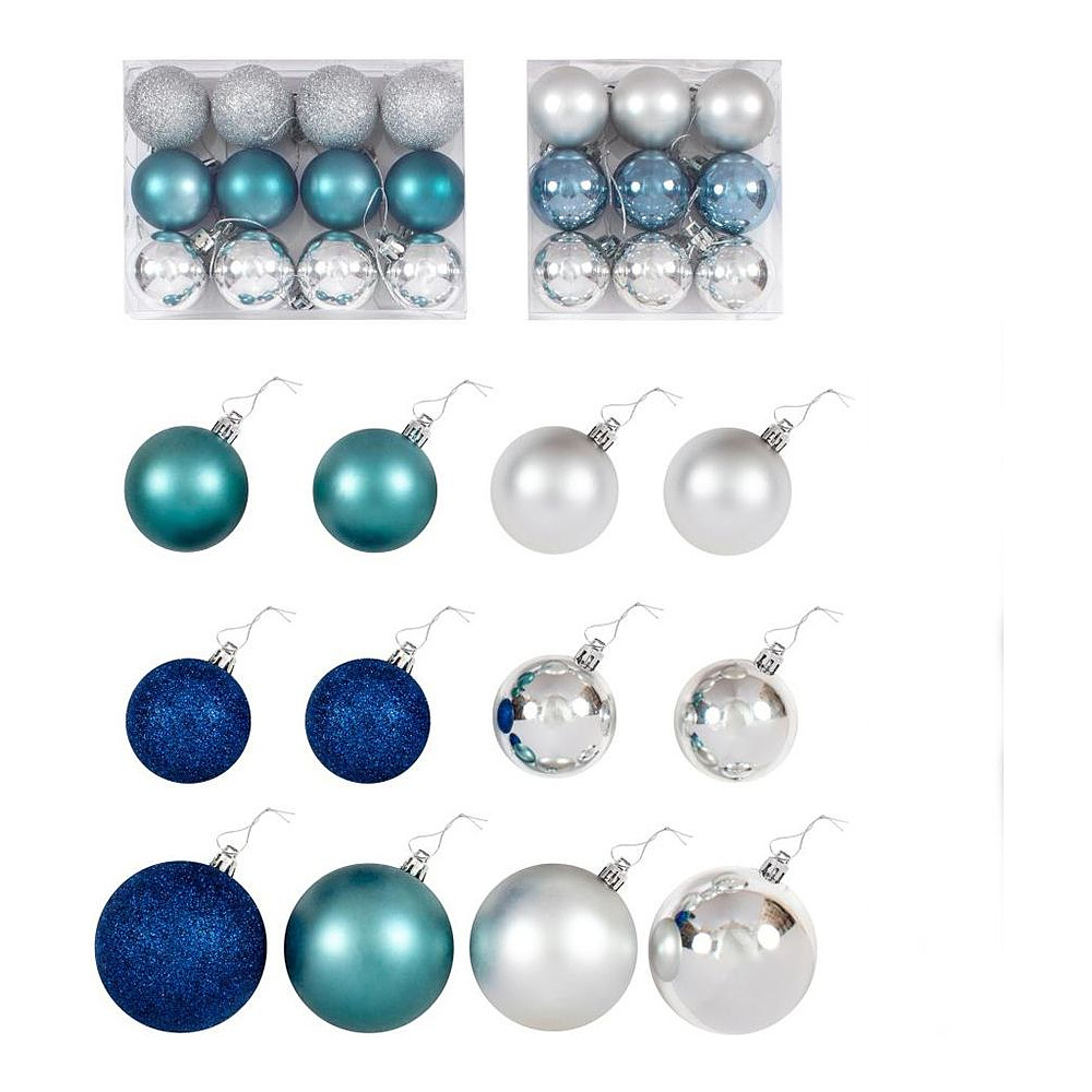 Набор елочных украшений "Ассорти синее", d9 см, 33 шт, синий, серебристый - 2