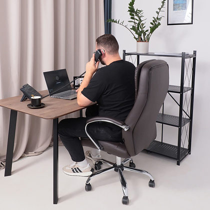 Кресло для руководителя AksHome "Richard new", экокожа, металл, коричневый - 16