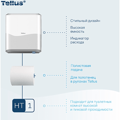 Диспенсер Tellus Matic, для полотенец в рулонах белый, HT1 - 9