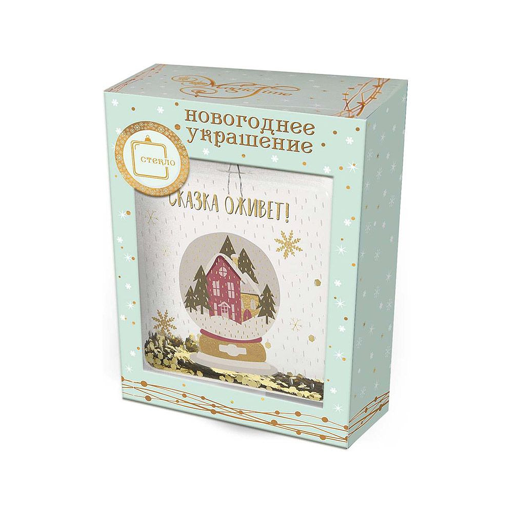 Украшение новогоднее "Фляжка со снежным шаром", прозрачный, красный - 2