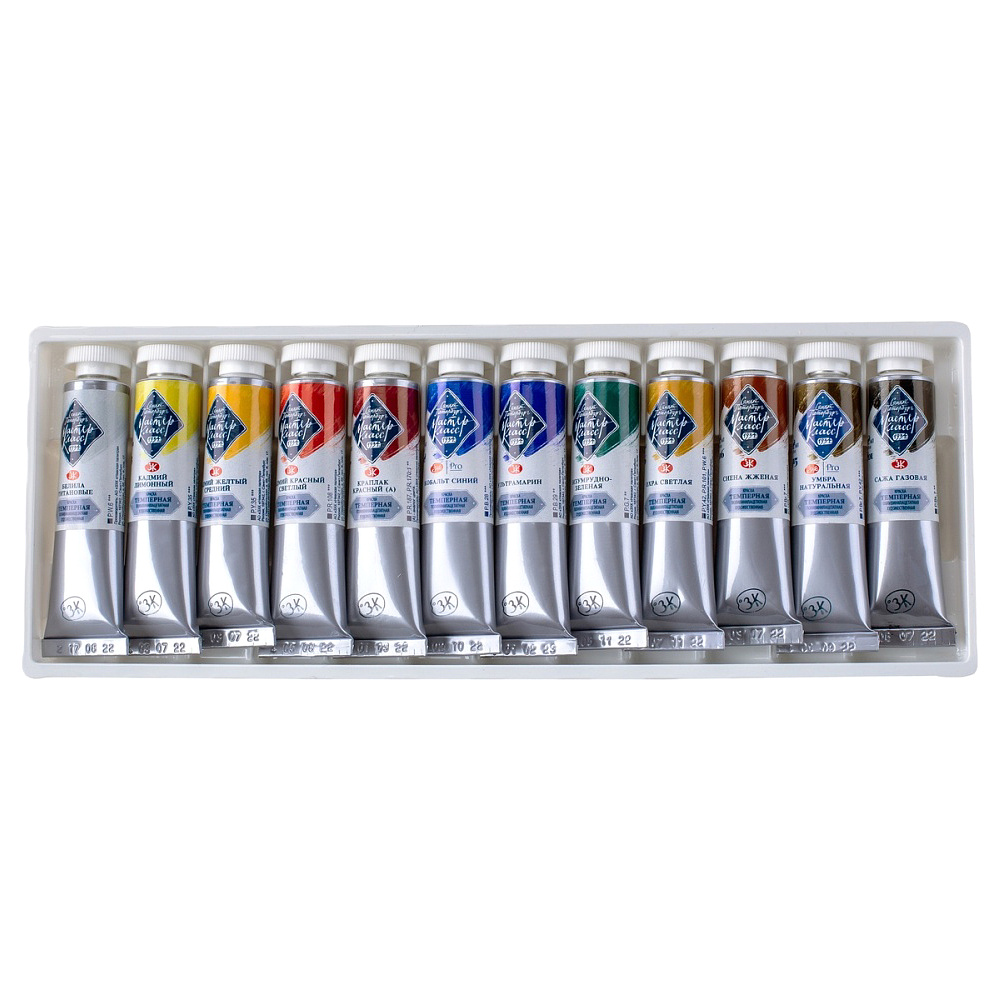 Краски темперные "Мастер Класс", набор 12 цветов, тубы - 3