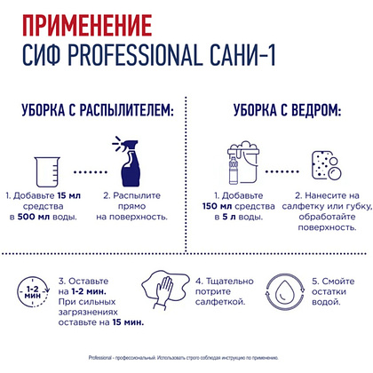Средство чистящее для удаления известкового налета и ржавчины "Сиф Professional САНИ-1", 1 л, концентрат, кислотное - 5