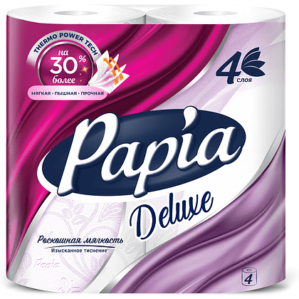 Бумага туалетная  Papia Deluxe, 16,5м, 4 слоя, 4 рулона, 100% целлюлоза
