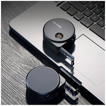 Рулетка Deli HS EHT8316, 3 м х 16 мм, Soft Touch, черный - 25