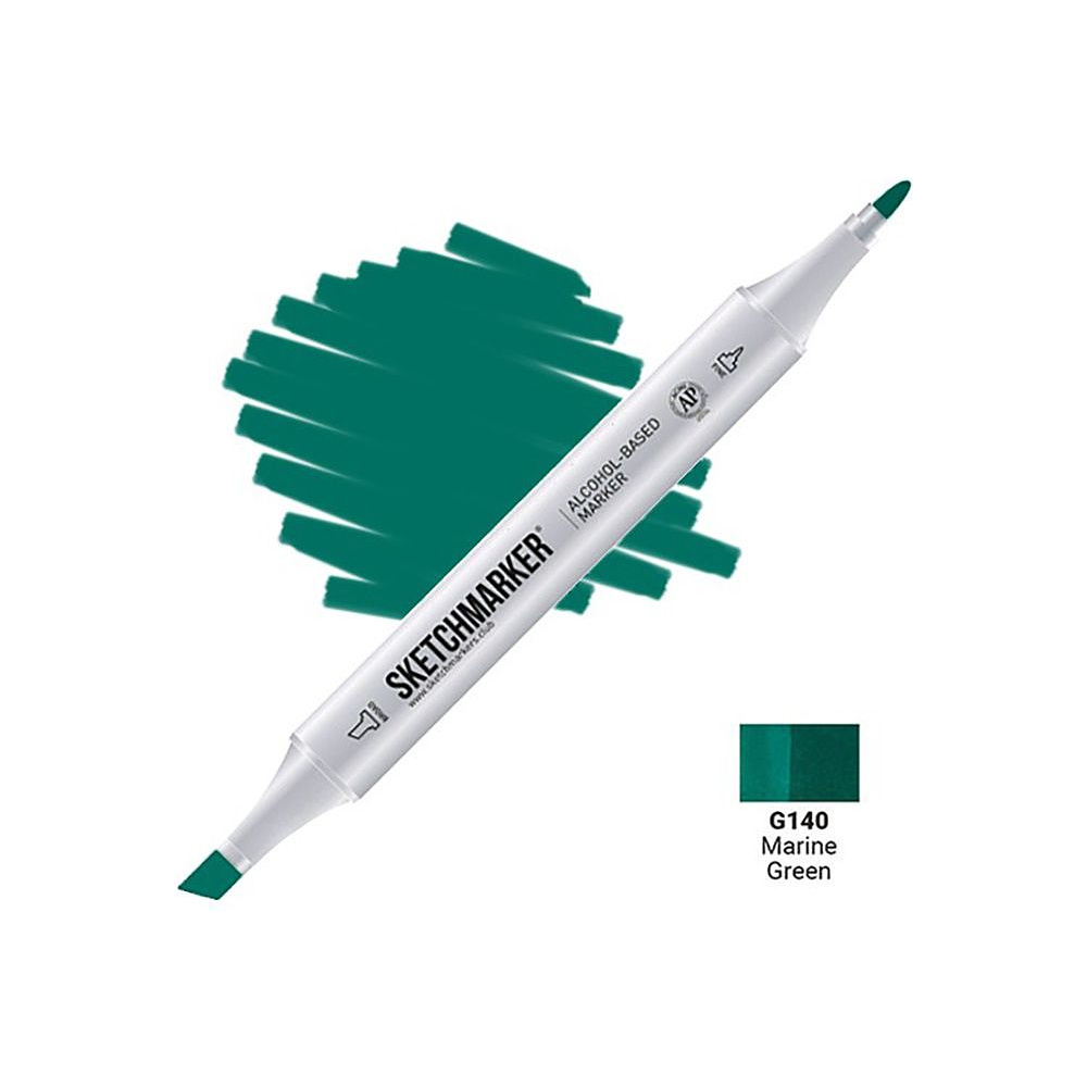 Маркер перманентный двусторонний "Sketchmarker", G140 зеленый морской